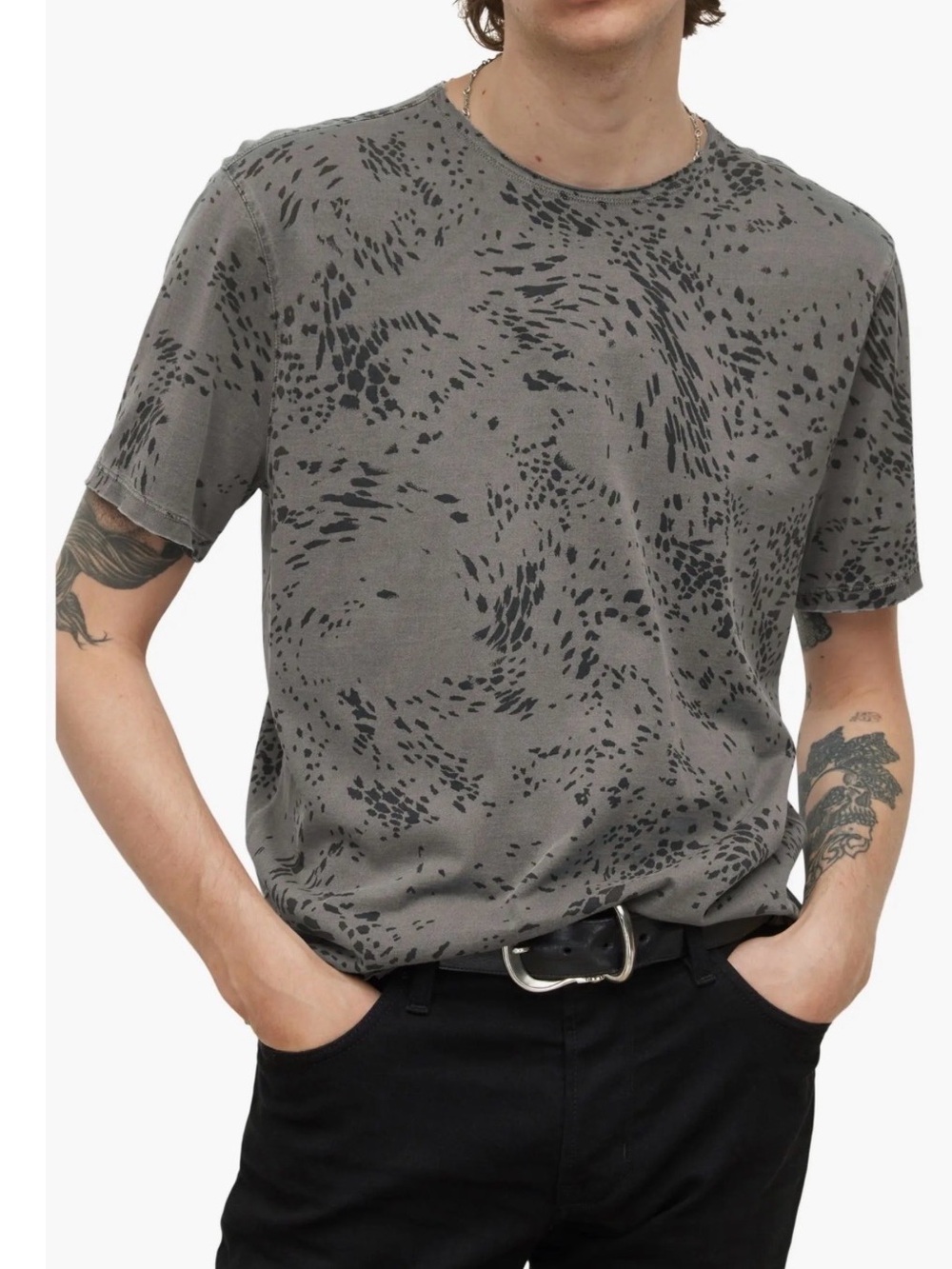 John Varvatos Hester Swirling Cheetah Print T-Shirt Gray Men’s Size Medium NWT